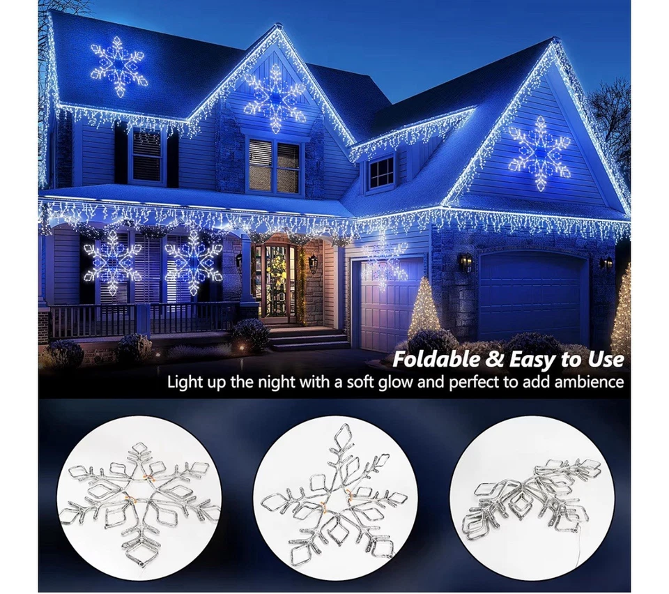 Luces de Copo de Nieve Navidad 35"" Decoración - Luces de Navidad Impermeables Exterior Foto 4 de 4
