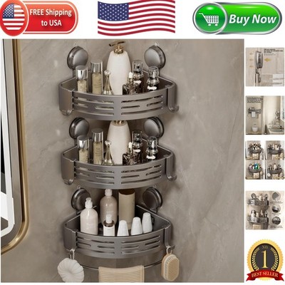Modern Gray Suction Cup Shower Shelf - Easy Install, Perfect for Toiletries