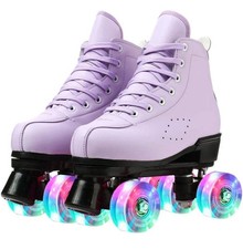 ROLLER SKATES WOMENS HIGH TOP PURPLE COLOR FLASHING LIGHT WHEELS
