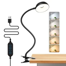 Clip on Desk Lamp 10-Level Dimming & 5 Color Modes Reading Black with USB Port
