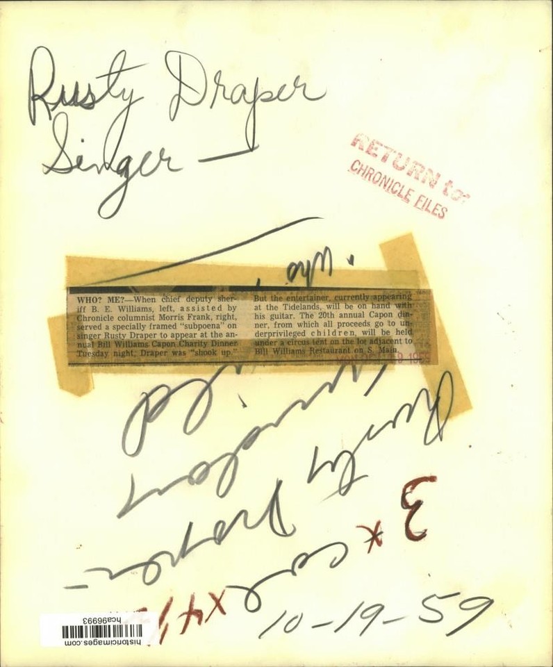 1959 Press Photo Singer Rusty Draper, Sheriff Williams & columnist ...