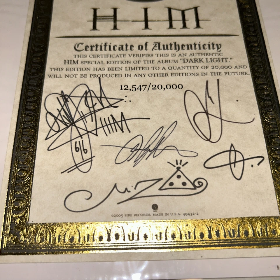 Him Dark Light Rare 2005 Band Signed Coa From The Tin Box Set Villa Valo 1/20000 - Image 2 of 4