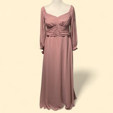 Off shoulder dusty rose pleated long sleeve bridesmaid dress Azazie