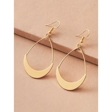 Crescent Moon Gold Drop Earrings Dangle Teardrop Open Pendant Boho Hoop Lghtwght