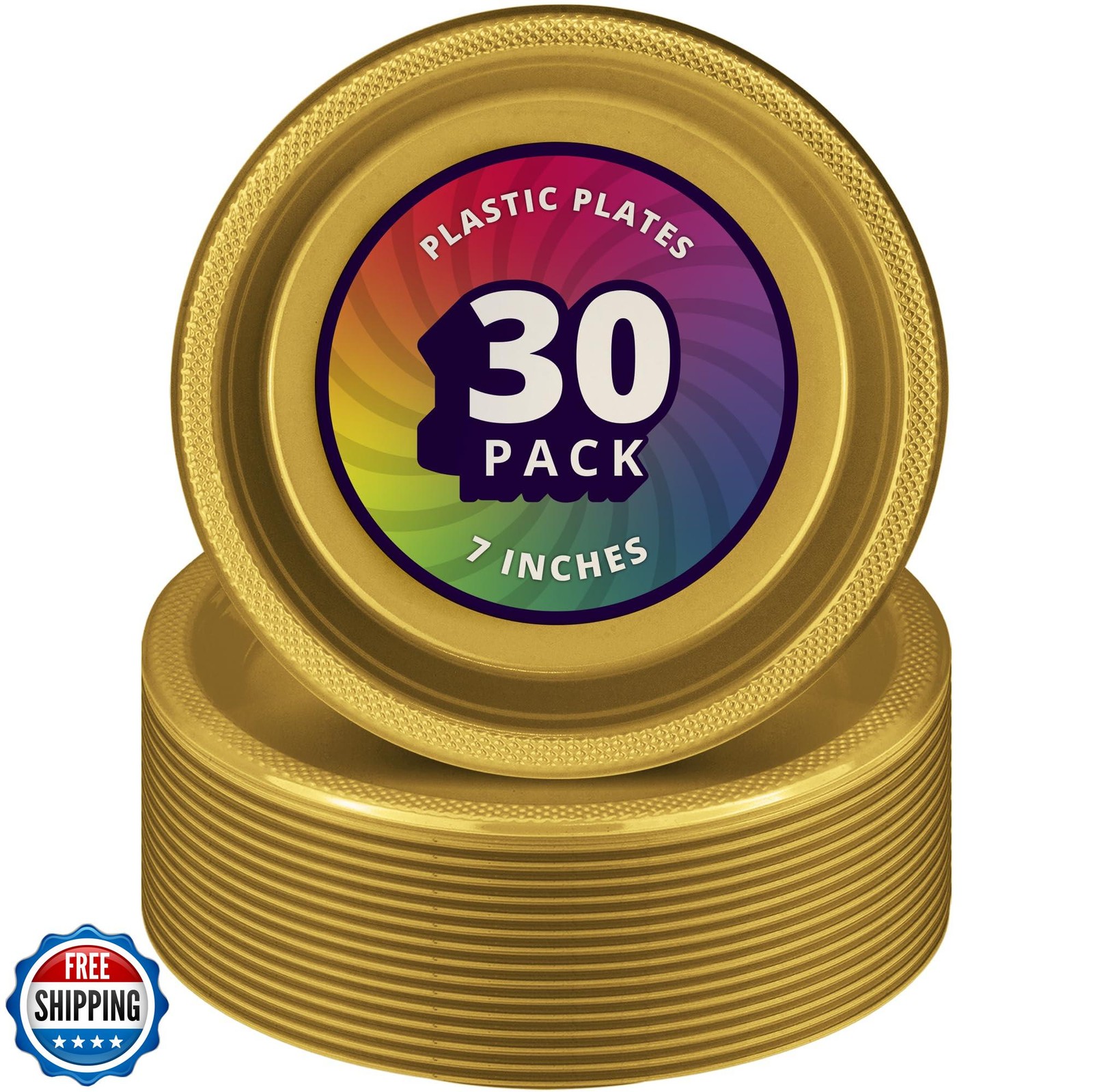 DecorRack 30 Small Plastic Plates, Heavy Duty 7 inch Disposable Party Ware fo