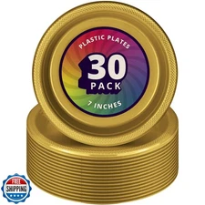 DecorRack 30 Small Plastic Plates, Heavy Duty 7 inch Disposable Party Ware fo