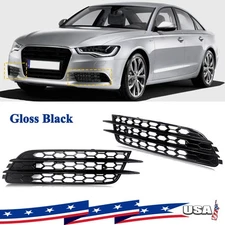 For 2012-15 Audi A6 C7 Front Bumper Fog Light Lamp Cover Grille Grill Pair Black