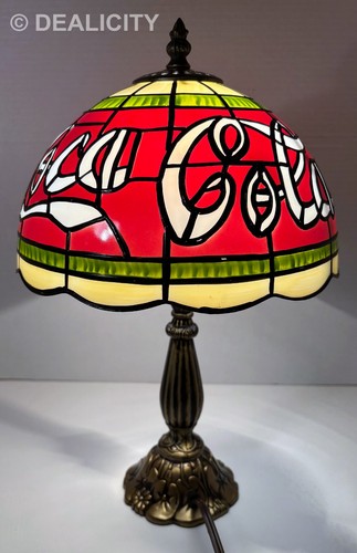 Authentische Coca Cola Tisch/Schreibtischlampe Faux "Tiffany" Buntglas 15" hoch groß - Bild 2 von 8
