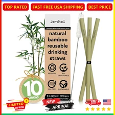 100% Bamboo Straws (10-Pack) - Biodegradable & Compostable 8 Inch Reusable Straw