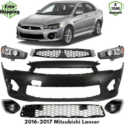 Front Bumper Cover Fascia & Grille Assembly Kit For 2016-2017 Mitsubishi Lancer