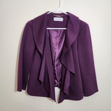 Calvin Klein Women 8 Purple Lined Open Flyaway Collared Blazer