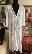 🦋Made In Italy Broderie Anglise White Cotton Smock Dress OS Bohemian Summer🦋