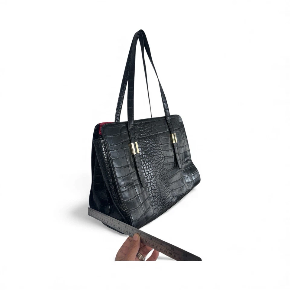 Bolso de Hombro Tutilo New York Negro Grande Acabado Patrón Reptil Cocodrilo Foto 2 de 4