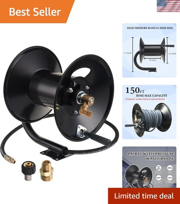 #ad Pressure Washer Hose Reel 150ft Steel Manual Rewind 4000 PSI Compatible with ... $194.98