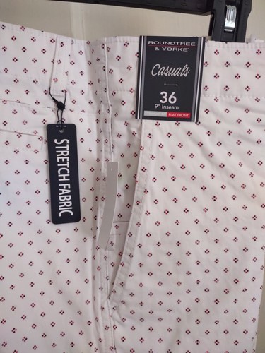 Clearance- Size 36 Roundtree & Yorke Chino Flat Shorts 9"I Stretch Cotton White - Picture 2 of 4