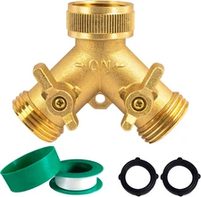 Brass Garden Hose Splitter (2 Way), Solid Brass Hose Y Splitter 2 Valves with 2