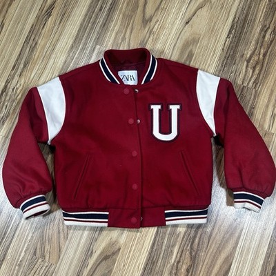 Zara Boys New York Chelsea Size 6-7 120CM Bomber Varsity Jacket Snap Button Red