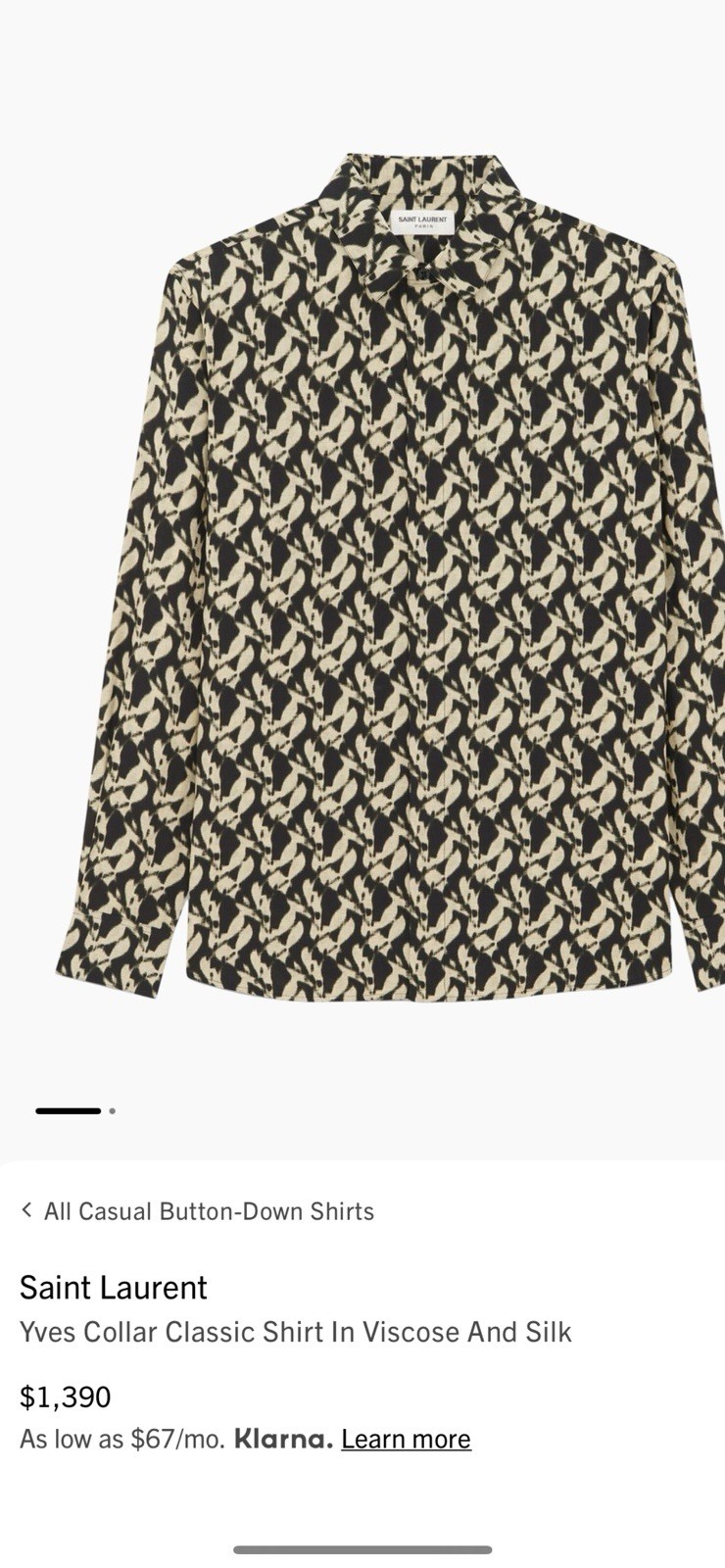 Camicia uomo Saint Laurent in seta. 39 15.5. $1650