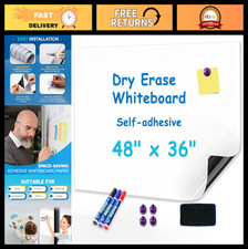 Magnetic Dry Erase Whiteboard Sticker 48"x36" - Self-Adhesive, Easy Clean for Ho