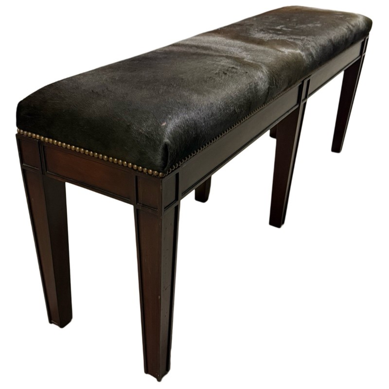 Pony Hair Upholstered High Quality Console Bench W/ Six Legs Wood Construction