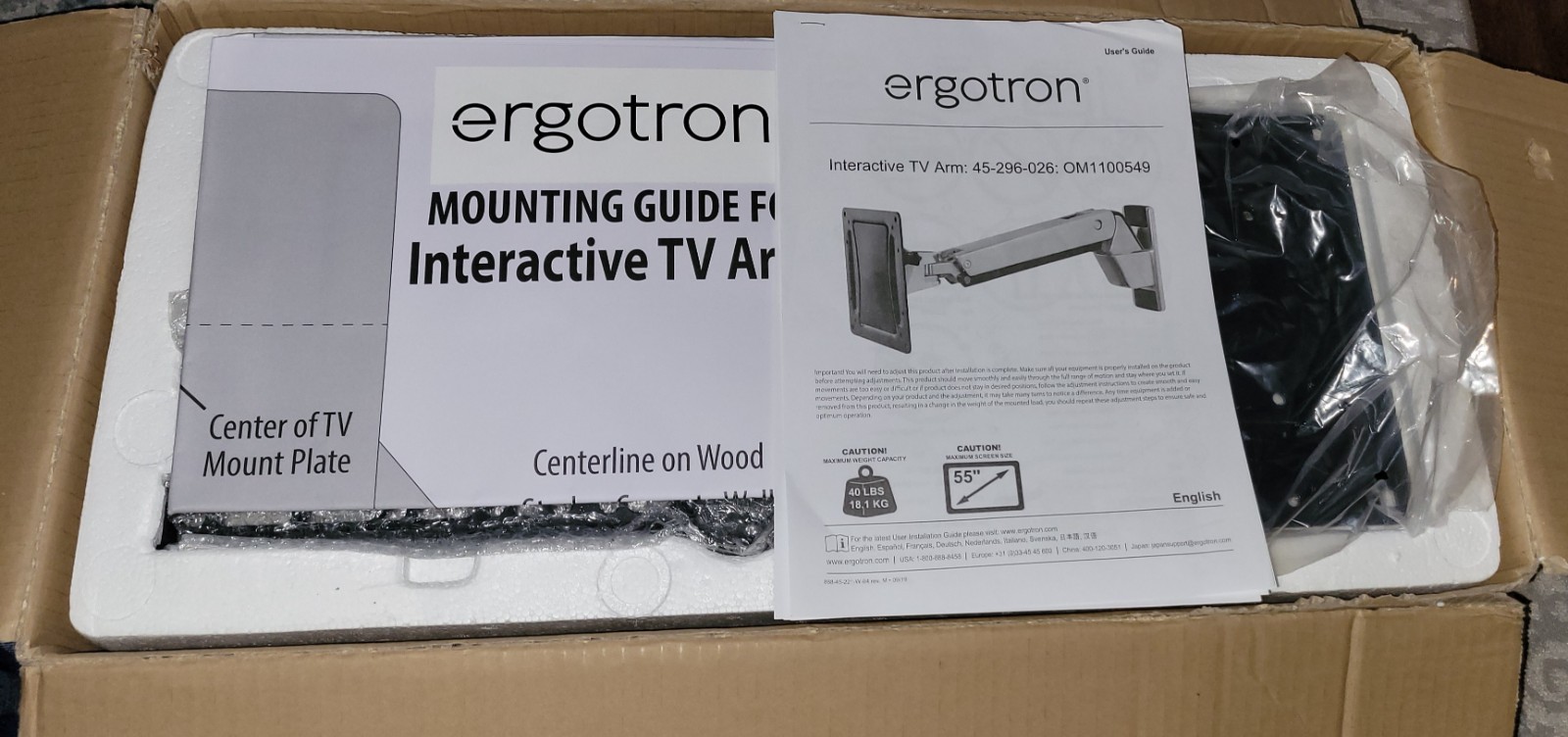 Ergotron 45-296-026 Height Adjustable Wall Mount Arm for Up to 55" TV Monitor