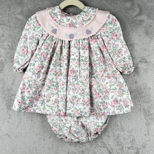 Jayne Copeland Floral Easter Dress w/Bloomers 24 Mo Embroidered Collar VTG 90s
