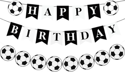 Happy Birthday Girlande im Fußball-Design, 2 Stück, Papier, schwarz/weiß