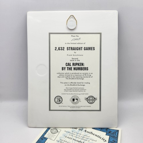 Bradford Exchange Cal Ripken Jr 2632 Straight Games Collectors Plate 2000 - Picture 2 of 2