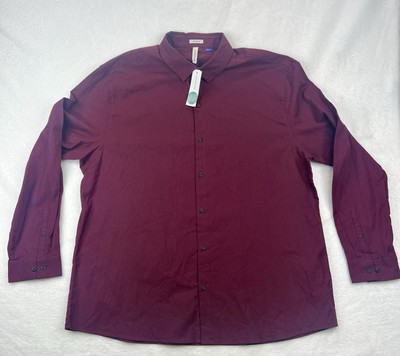 NWT Artefact Men s Oxford Shirt Maroon Sz 2XLT Slim Fit Button-Front LS Casual