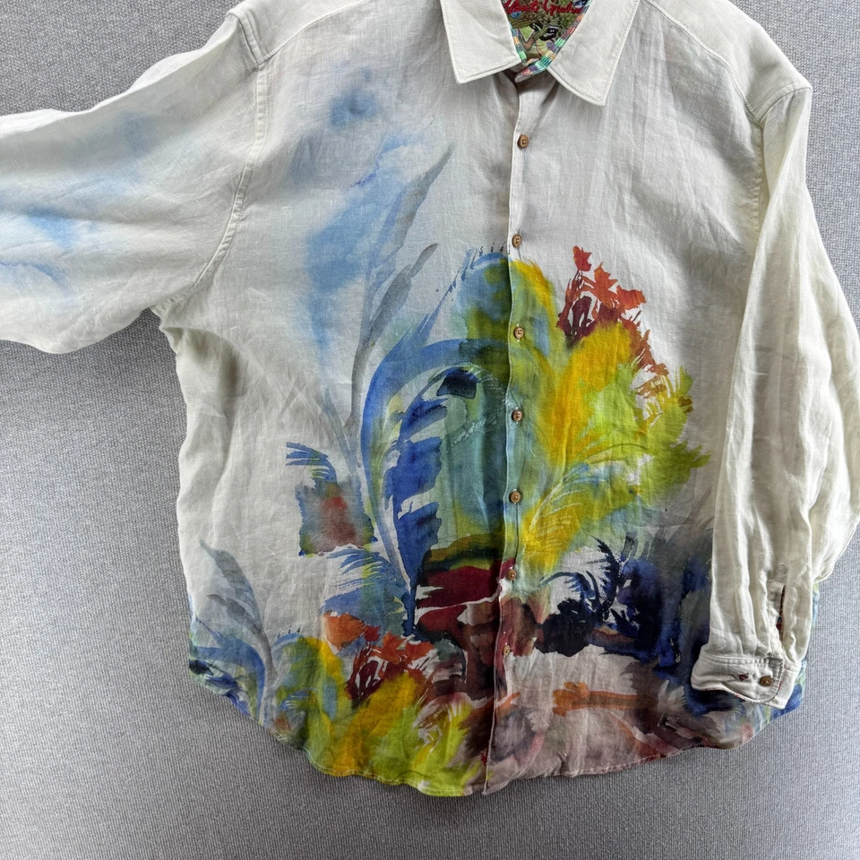 Robert Graham Shirt 3XL Watercolor 100% Linen Flip Cuff Painted Button Up Rare - Image 3 of 4