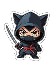 Set of 3 - Ninja Cat Warrior Vinyl Decal Sticker, Cartoon Character Design,
