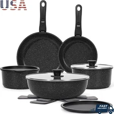 15Pcs Non Stick Cookware Set Removable Handle Stackable Pots Pans Induction Safe
