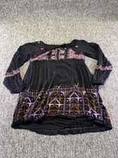 Free People Rhiannon Dress Womens Small Black Boho Rayon Floral Embroidered Mini