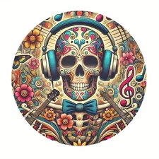 8" Colorful Skull Music Art Aluminum Plaque