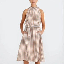 NWT BRAVE + TRUE Soul Gingham Midi Dress Womens Size L Sundress Toffee Brown