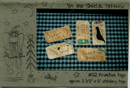 Primitive Tags Pattern Muslin Scraps Crow Folkart Moon Sheep Embroidery - Picture 2 of 3