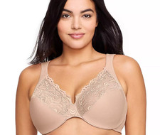 Glamorise Full-Figure Wonderwire Back Close Lace Bra 1240 Cafe 48B NWT