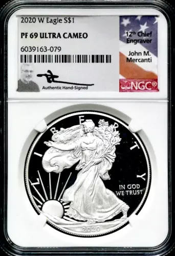 2020-W $1 American Silver Eagle - NGC PF 69 Ultra Cameo - Mercanti Signed  CC270