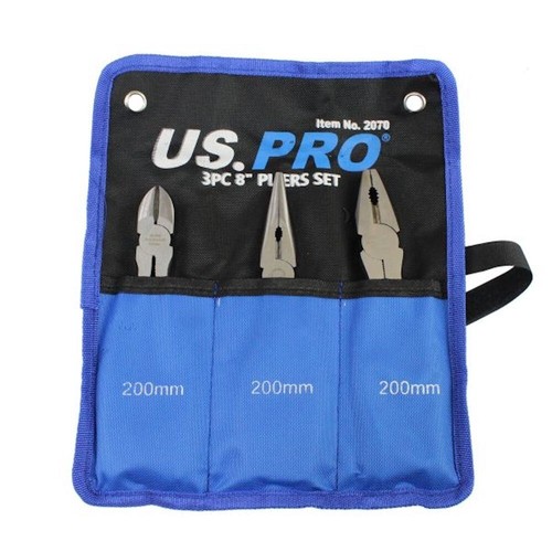 US PRO 8" 200mm 3pc Plier Set, Side Cutter, Long Nose, Combination Pliers 2070 - Picture 3 of 3