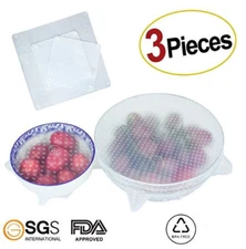 Food Grade Silicone Stretch Wrap Cover Food Storage Reusable 3 Pack Variety Size