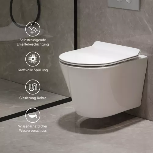 Wand Bidet Set oder Spülrandloses Hänge WC Toilette abnehmbar Soft Close Sitz - Bild 4 von 35