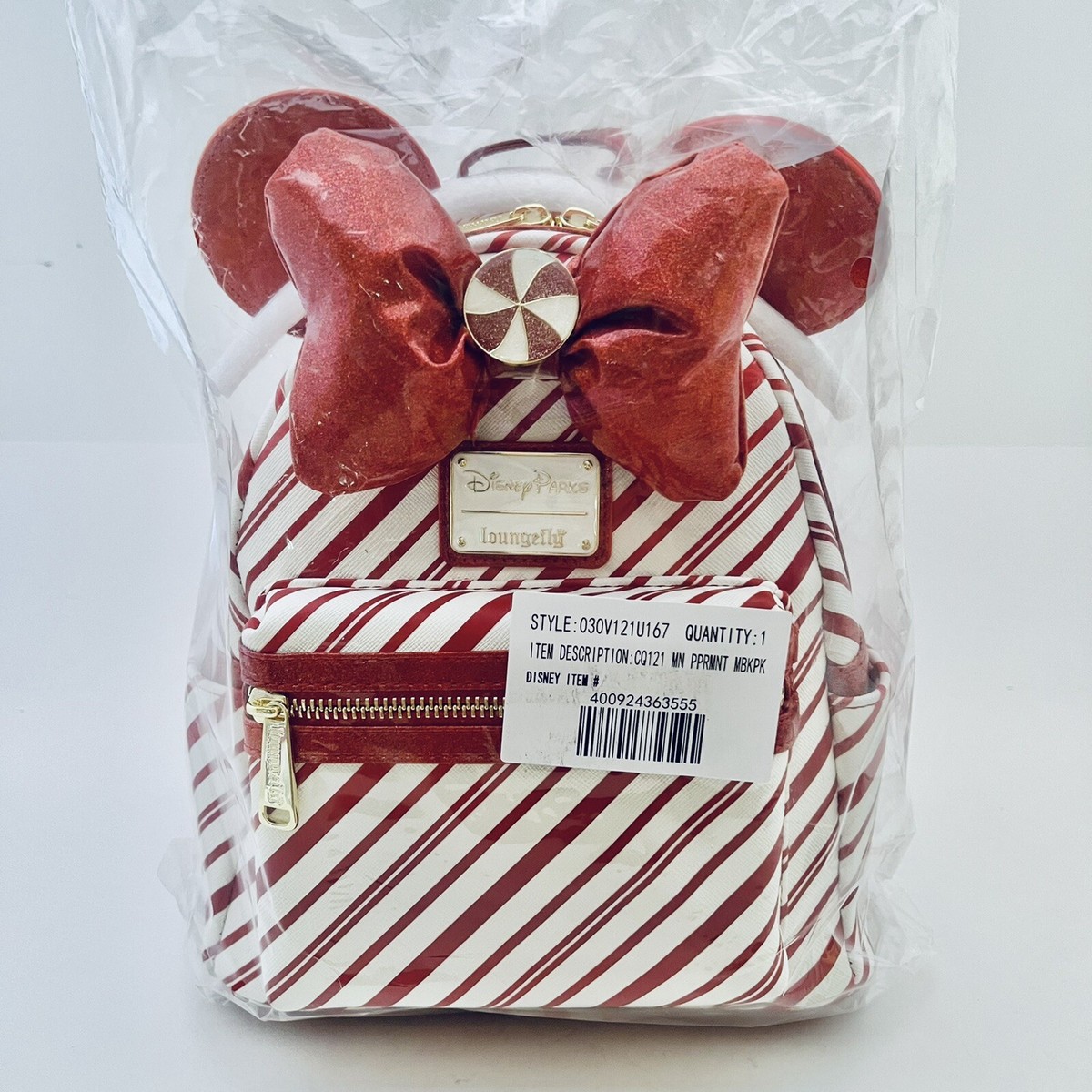 Loungefly Disney Parks Peppermint Holiday Christmas Candy Cane Mini  Backpack NEW