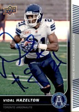Vidal Hazelton Signed 2015 Upper Deck CFL Football card #14 Toronto Argonauts