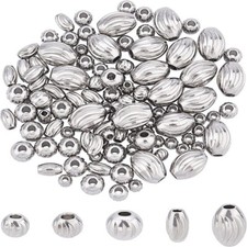1box 100pcs 304 Stainless Steel Corrugated Beads Oval  Round