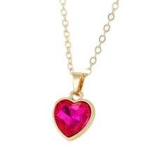 Gold Tone Chain Necklace With Hot Pink Heart Pendant 45cm+5cm Adjustable Length