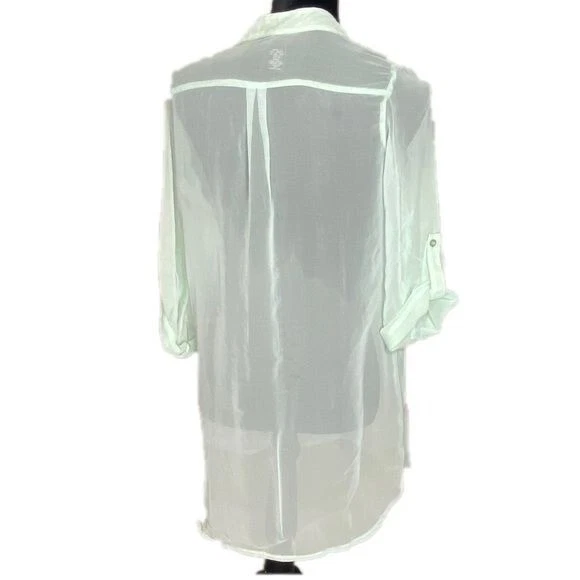 Top Rue 21 Mujer Medio Verde Invierno Verde Semi Transparente Lentejuelas Cuello en V Manga 3/4 Foto 4 de 4