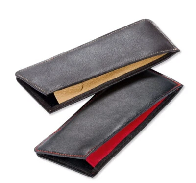VICTORIA COLLECTION Glasses Case Genuine Leather Pouch Ruben Cowhide Leather with Pen Pocket in Side Wedge