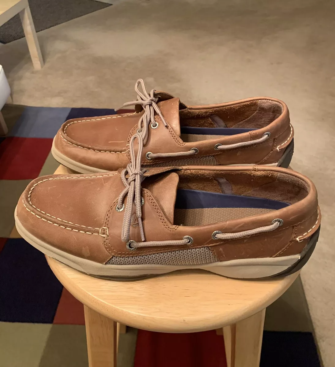 Sperry Top Sider Intrepid Tan Men s US11 Leather Boat Shoes eBay
