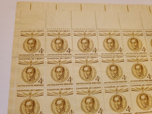 US Postage 4c Stamp Sheet of 70 Stamps Simon Bolivar 1958 - Picture 6 of 8