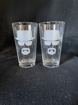 Breaking Bad Heisenberg Hand Etched (with a Dremel) Pint Glasses!